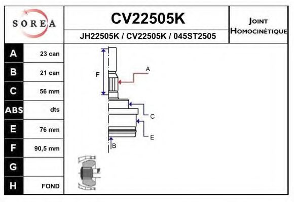 CV22505K EAI Final Drive Joint, drive shaft
