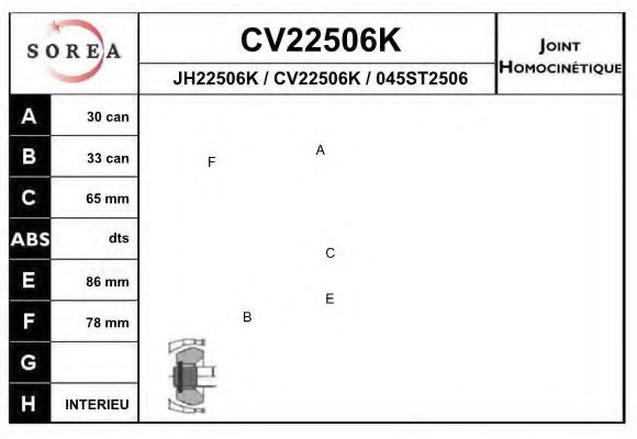 CV22506K EAI Final Drive Joint, drive shaft
