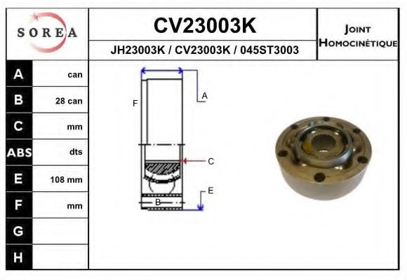 CV23003K EAI Final Drive Joint Kit, drive shaft