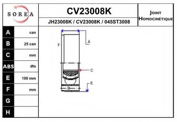 CV23008K EAI Final Drive Joint Kit, drive shaft
