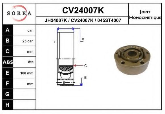 CV24007K EAI Final Drive Joint Kit, drive shaft