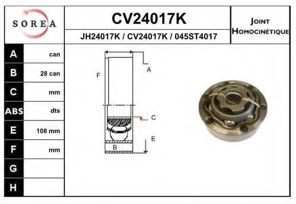 CV24017K EAI Final Drive Joint Kit, drive shaft