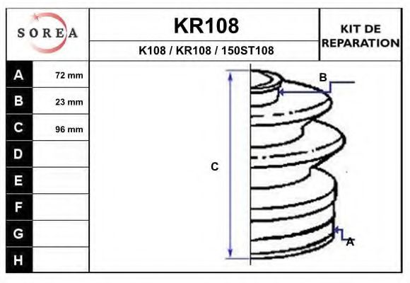 KR108 EAI Final Drive Bellow Set, drive shaft