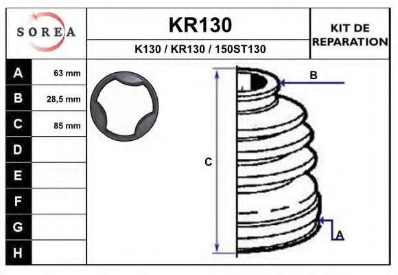 KR130 EAI Final Drive Bellow Set, drive shaft