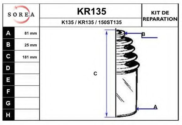 KR135 EAI Bellow Set, drive shaft