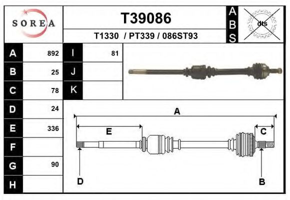 T39086 EAI Belt Drive Tensioner Pulley, v-ribbed belt
