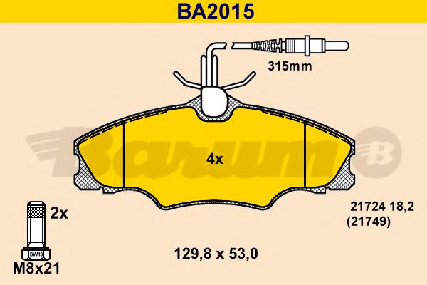 BA2015 BARUM Тормозная система Комплект тормозных колодок, дисковый тормоз
