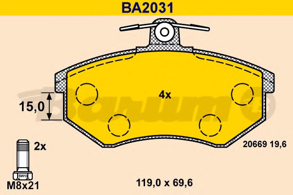 BA2031 BARUM Тормозная система Комплект тормозных колодок, дисковый тормоз