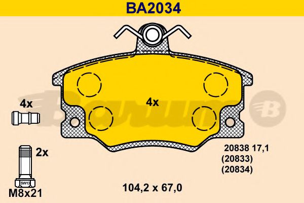BA2034 BARUM Тормозная система Комплект тормозных колодок, дисковый тормоз