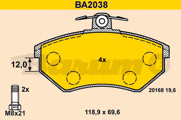 BA2038 BARUM Тормозная система Комплект тормозных колодок, дисковый тормоз