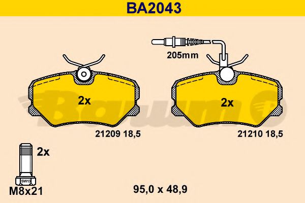 BA2043 BARUM Тормозная система Комплект тормозных колодок, дисковый тормоз
