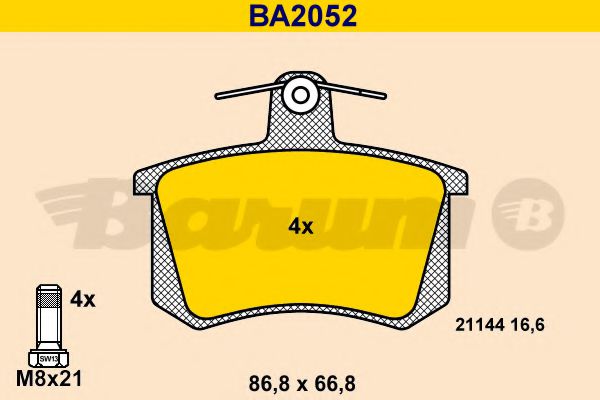 BA2052 BARUM Тормозная система Комплект тормозных колодок, дисковый тормоз