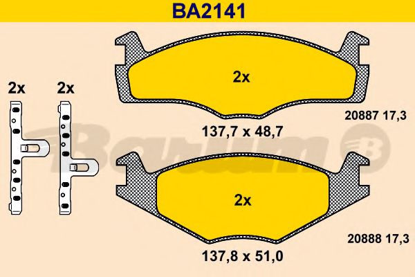 BA2141 BARUM Тормозная система Комплект тормозных колодок, дисковый тормоз