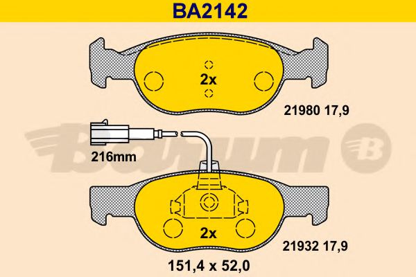 BA2142 BARUM Тормозная система Комплект тормозных колодок, дисковый тормоз