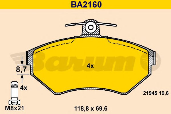 BA2160 BARUM Тормозная система Комплект тормозных колодок, дисковый тормоз
