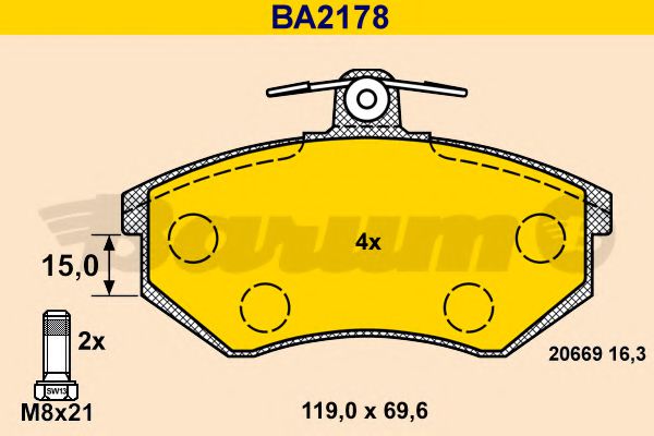 BA2178 BARUM Тормозная система Комплект тормозных колодок, дисковый тормоз