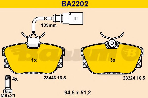 BA2202 BARUM Bremsanlage Bremsbelagsatz, Scheibenbremse