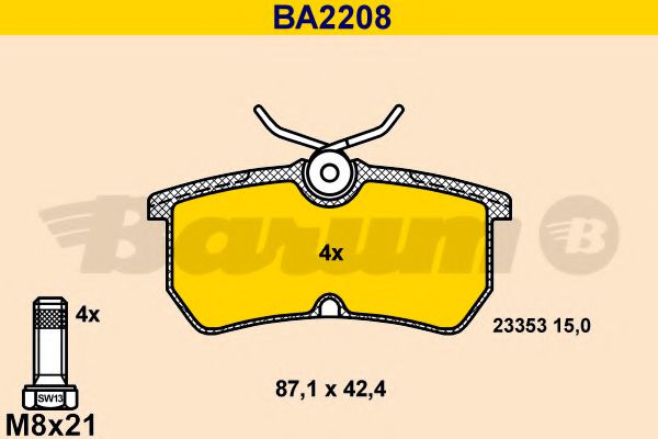 BA2208 BARUM Тормозная система Комплект тормозных колодок, дисковый тормоз
