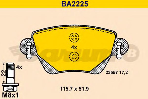 BA2225 BARUM Тормозная система Комплект тормозных колодок, дисковый тормоз