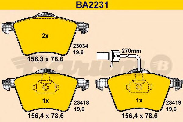 BA2231 BARUM Тормозная система Комплект тормозных колодок, дисковый тормоз