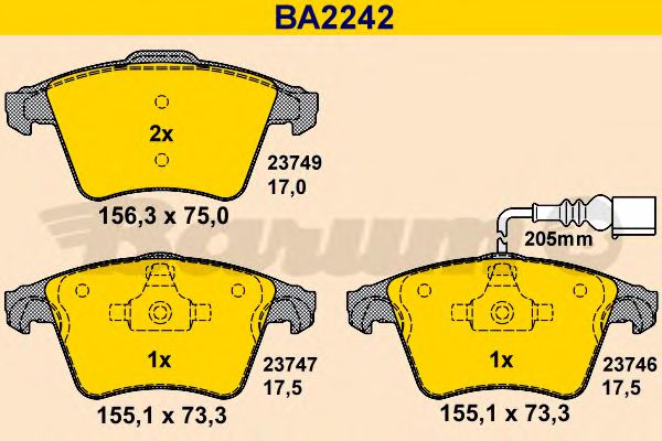 BA2242 BARUM Тормозная система Комплект тормозных колодок, дисковый тормоз