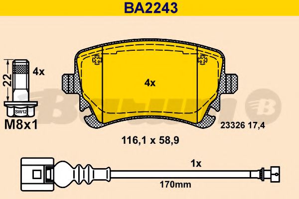 BA2243 BARUM Bremsanlage Bremsbelagsatz, Scheibenbremse