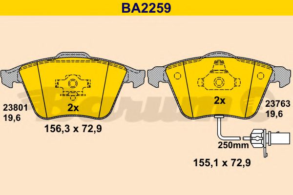 BA2259 BARUM Тормозная система Комплект тормозных колодок, дисковый тормоз