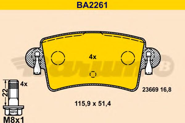 BA2261 BARUM Тормозная система Комплект тормозных колодок, дисковый тормоз