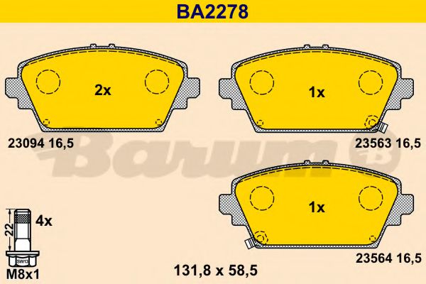 BA2278 BARUM Тормозная система Комплект тормозных колодок, дисковый тормоз