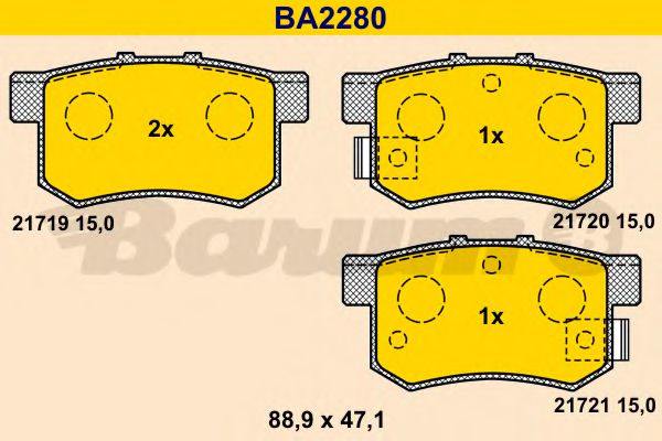 BA2280 BARUM Тормозная система Комплект тормозных колодок, дисковый тормоз