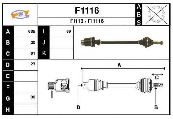 F1116 SNRA Final Drive Drive Shaft