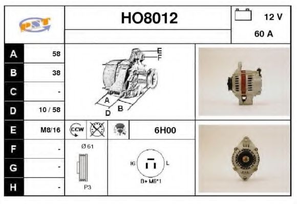 HO8012 SNRA Alternator Alternator