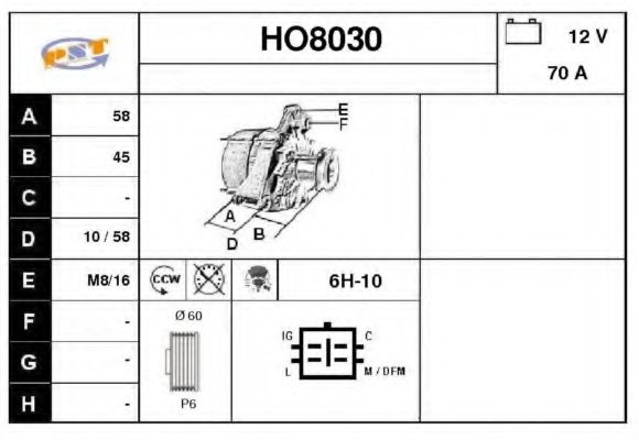 HO8030 SNRA Alternator Alternator
