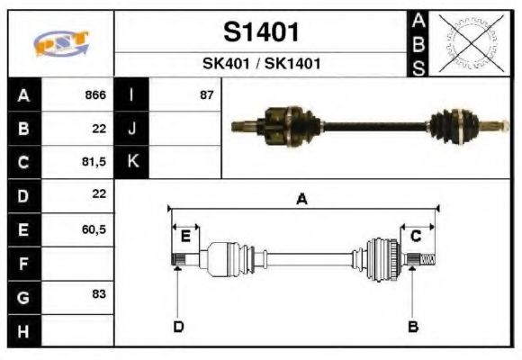 S1401 SNRA Final Drive Drive Shaft