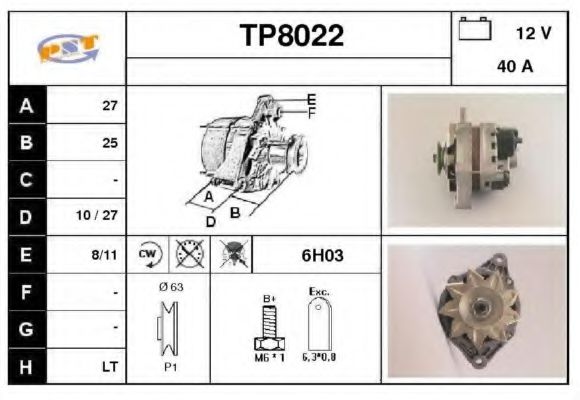 TP8022 SNRA Alternator Alternator