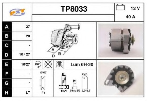 TP8033 SNRA Alternator Alternator