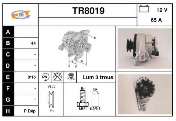 TR8019 SNRA Alternator Alternator
