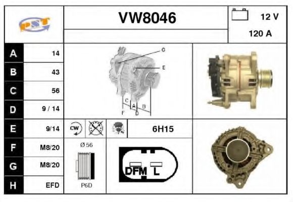VW8046 SNRA Alternator Alternator