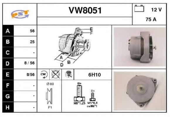 VW8051 SNRA Alternator Alternator