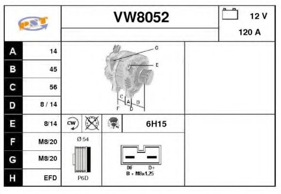VW8052 SNRA Alternator Alternator