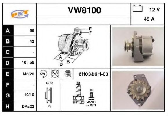 VW8100 SNRA Alternator Alternator