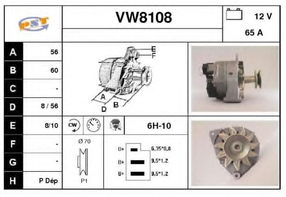 VW8108 SNRA Alternator Alternator