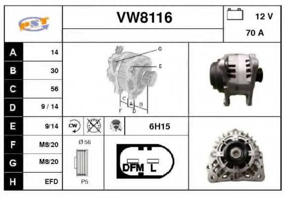 VW8116 SNRA Alternator Alternator