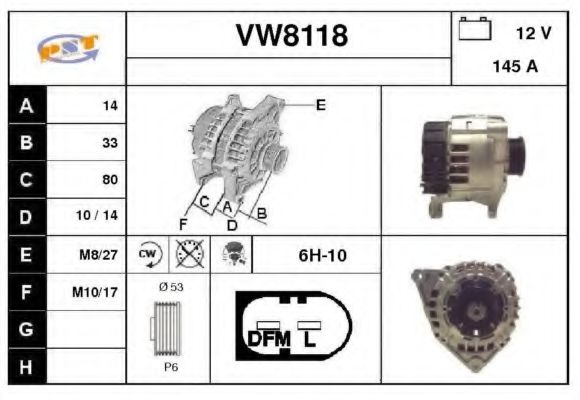 VW8118 SNRA Alternator Alternator