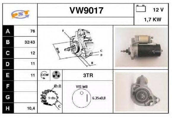 VW9017 SNRA Starter System Starter