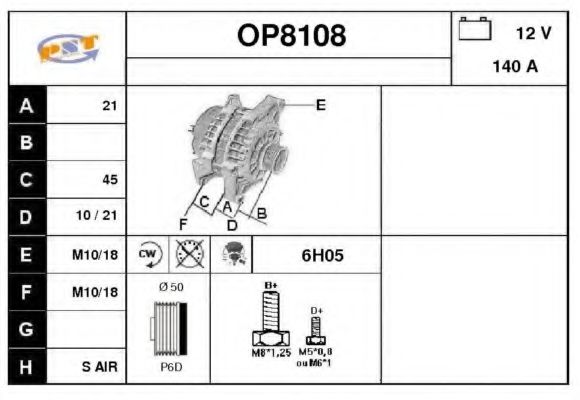 OP8108 SNRA Alternator Alternator
