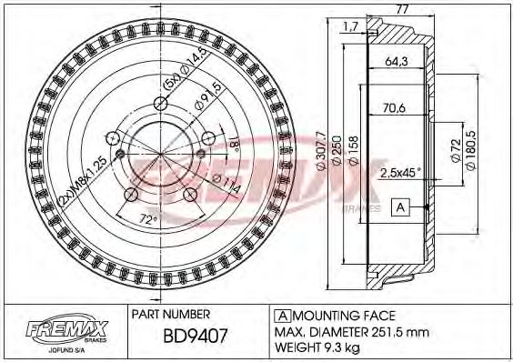 BD-9407 FREMAX Brake System Brake Drum