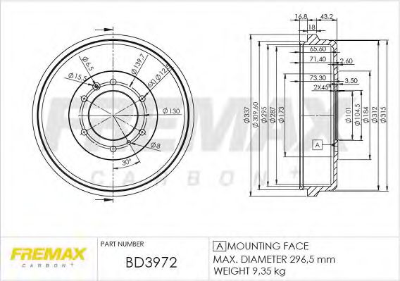 BD-3972 FREMAX Brake System Brake Drum