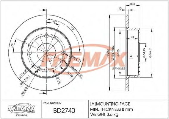 BD-2740 FREMAX Тормозная система Тормозной диск