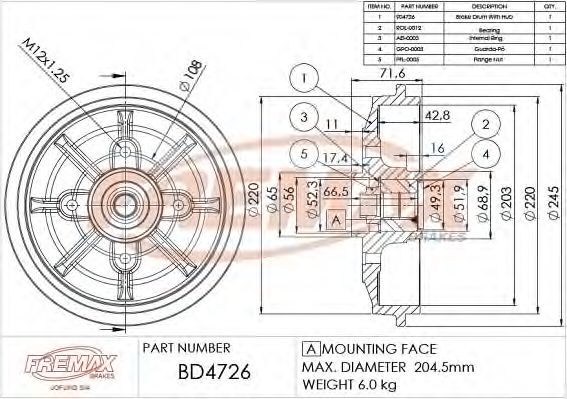 BD-4726 FREMAX Bremsanlage Bremstrommel